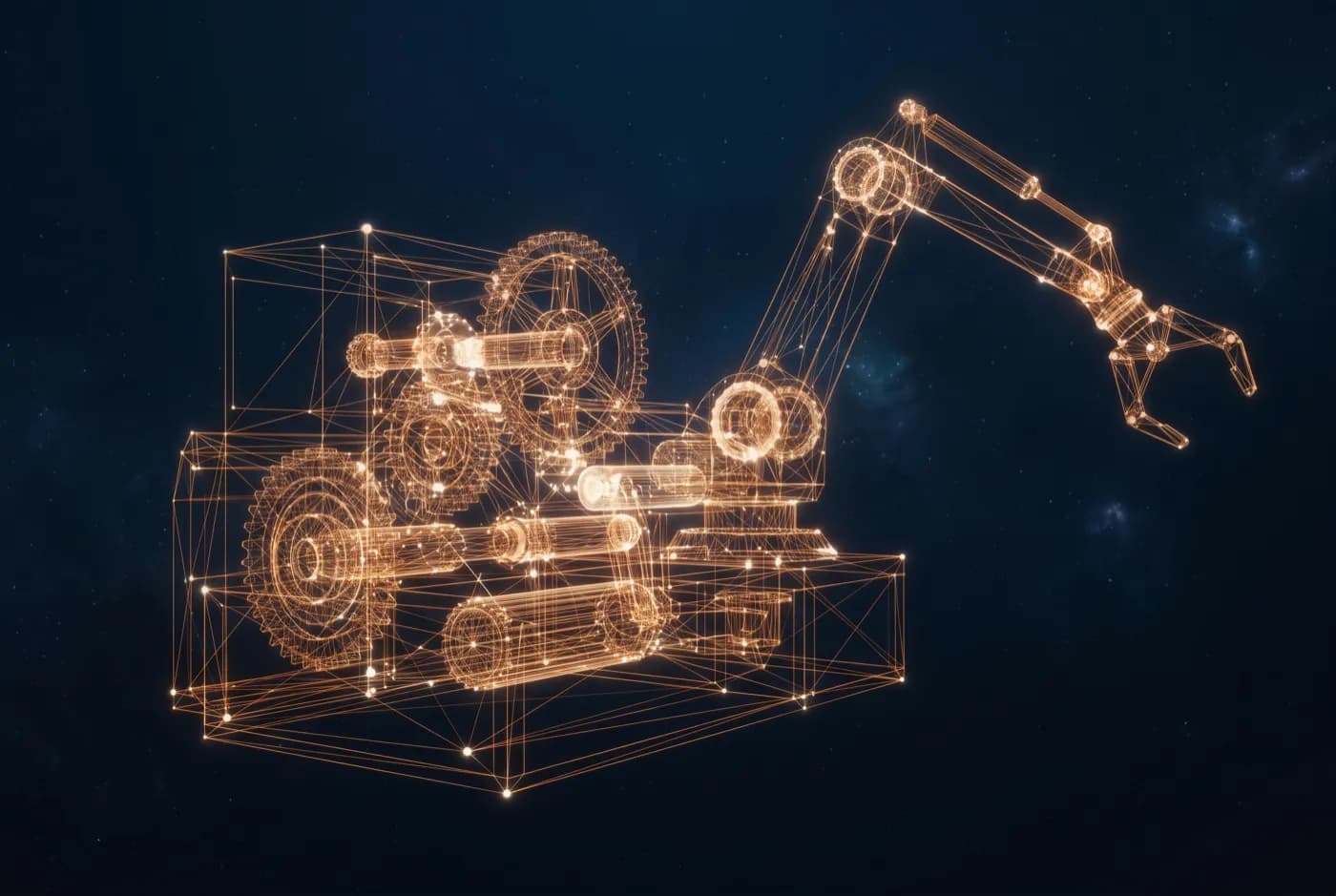 Maschinenbau und Fertigung — abstrakte KI-Visualisierung, Cognuro