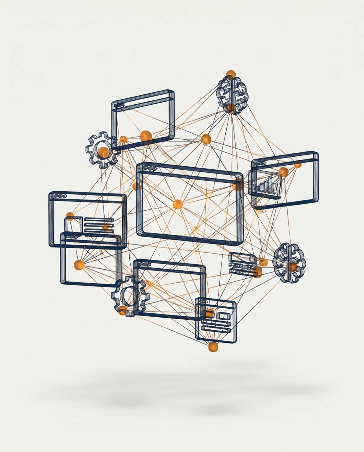 Vernetzte KI-Systeme und Software-Tools, abstrakte Visualisierung, Cognuro